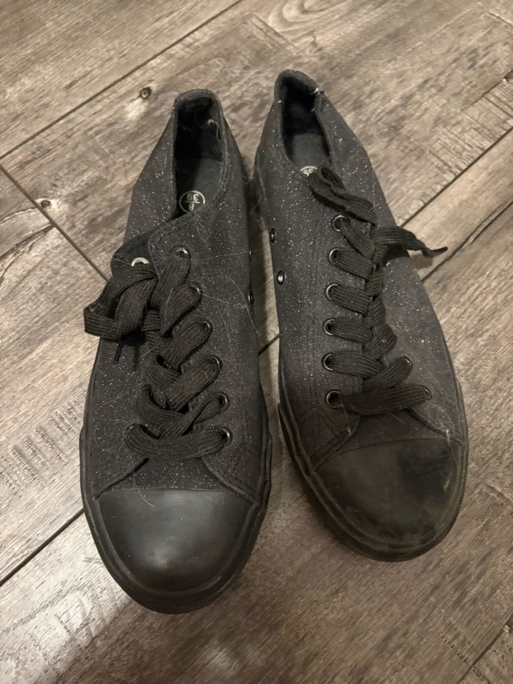 Amazon Black Canvas Lace-Up Women's Flats with Subtle Sparkle